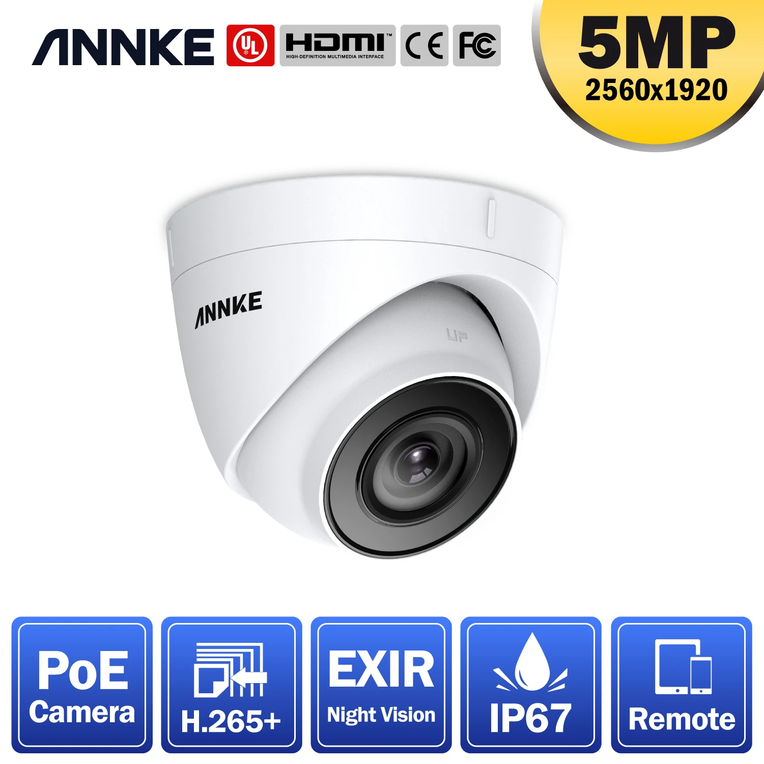 

ANNKE Ultra HD 5MP POE камера IP67 наружная крытая камера ночного видения охранная Сетевая купольная камера EXIR ночное видение электронная почта оповещ...