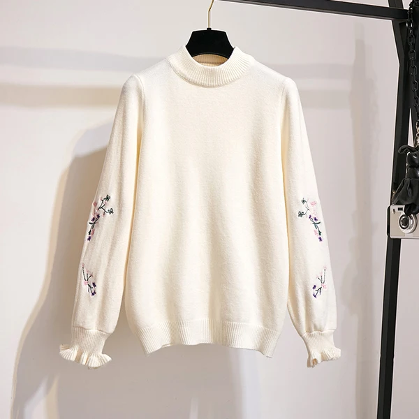 Водолазка с вышитыми цветами вязаный пуловер свитер юбка новый зимний костюм