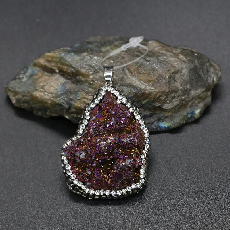 

New natural stone pendant irregular black quartzs diamonds pendant necklace for DIY jewelry best birthday gift size 30x40mm