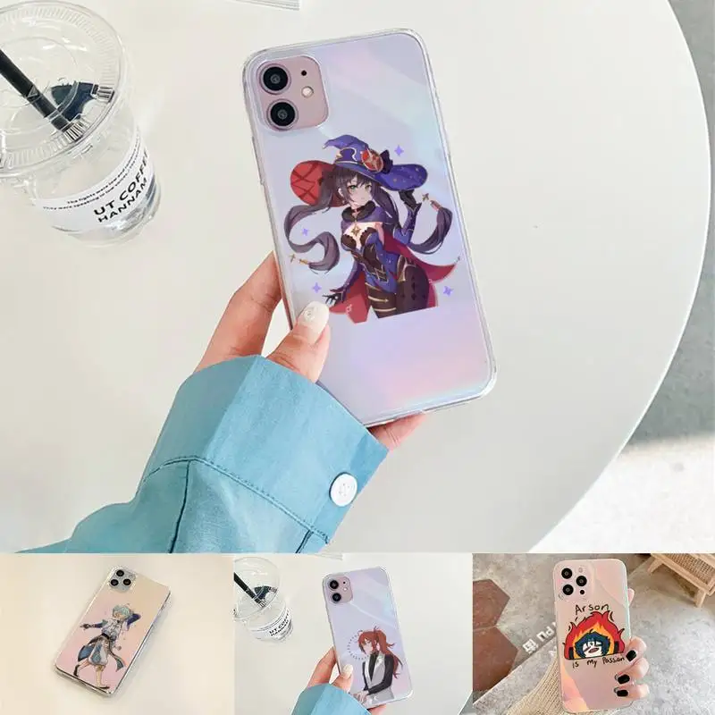 

genshin impact Phone Case for iPhone xiaomi redmi 7 8 9 11 12 10 S X XS XR MINI Pro Max Plus laser Transparent Shell Cover Coque