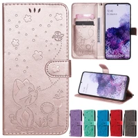 wallet cat bee leather case for samsung galaxy a02s a03s a12 a22 a32 a50 a51 a52 a70 a71 a72 a82 s21s20 plusultrafe s10 plus