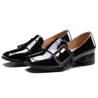 agodor womens chunky heels patent leather pumps slip on square toe low heel office work ladies shoes black white brown big size