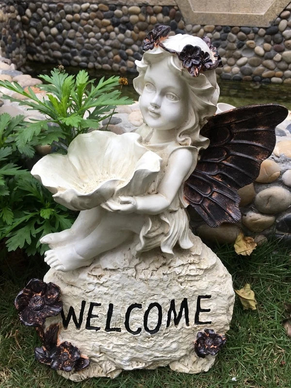 

GARDEN COURTYARD GARDEN RESIN PASTORAL RETRO ANGEL WELCOME DECORATION RESIN SCULPTURE HANDICRAFT DECORATION