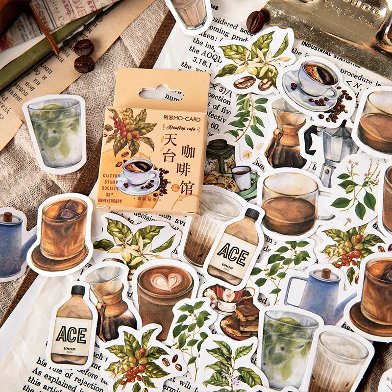 

45PCS/Set Vintage Rooftop Coffee Shop Stickers Set Scrapbooking Stickers For Journal Planner diy Crafts Scrapbooking Diary