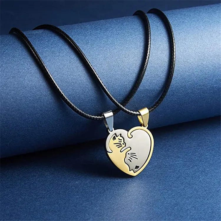 

Black White Cat Pendant Necklace for Couple Lovers Splice Bff Best Friend Yinyang Cat Necklace Collars Stainless Steel Jewelry