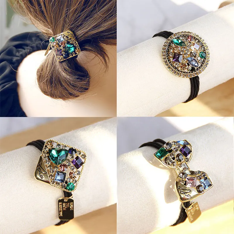 

All-matched Alloy Shine Simple Hair Rope Net Red Ins Tie Ponytail Accessories Female Fashion Temperament Crystal Hair Rope