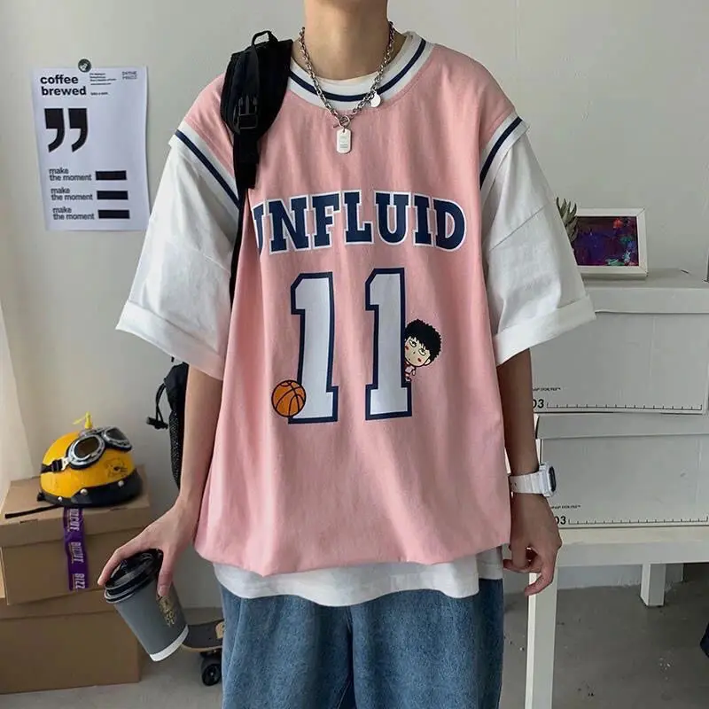 

Graphic T shirt fake two piece short sleeved couple T shirt summer top womens street sweatshirt graphic ladies casual wear New