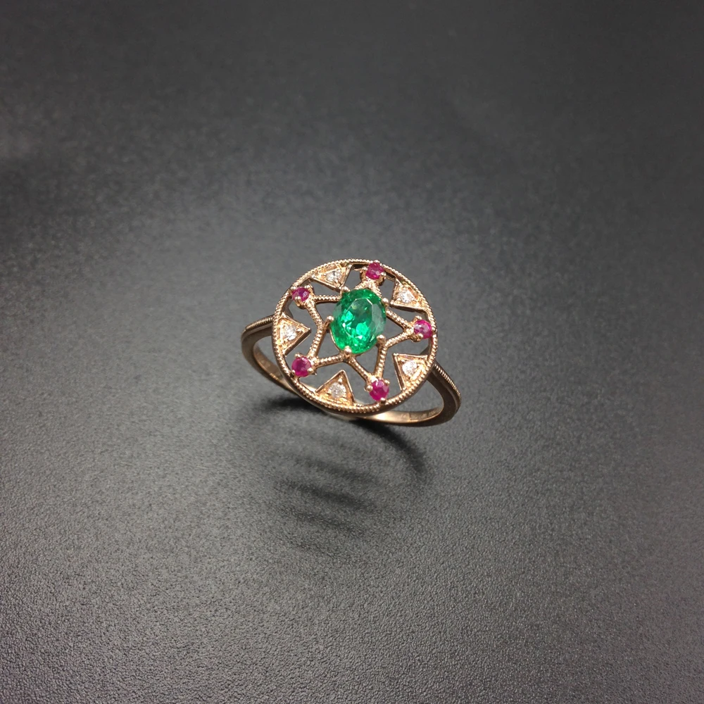 Кольцо обручальное с натуральным Изумрудом и настоящим Рубином для женщин |