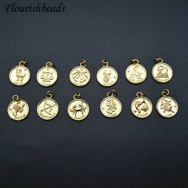 

12 созвездий, круглая металлическая подвеска, DIY части, ювелирные изделия, многофункциональные аксессуары для ожерелья, чокера золотого цвет...