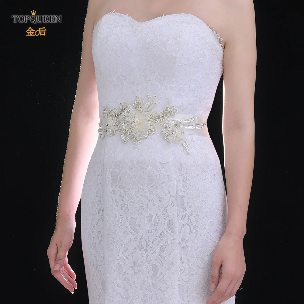 Ремень TOPQUEEN S428 с бусинами свадебный пояс жемчугом и кристаллами для свадебного