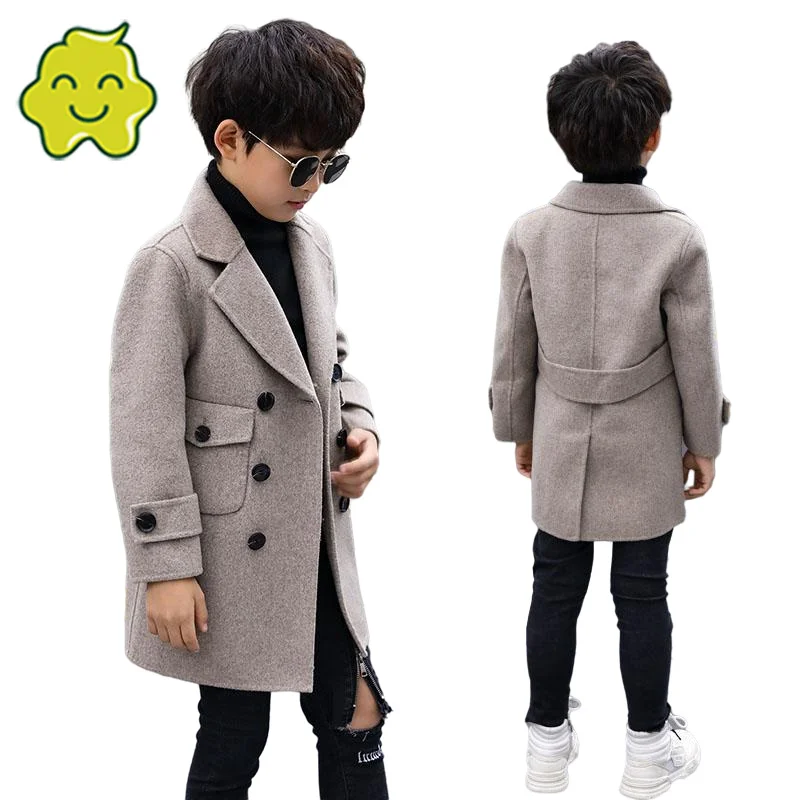 

Children Boys Coats Outerwear Winter Child Jackets Woolen Long Trench Teenagers Warm Clothes Kids Outfits For 4 8 10 12 16 Years