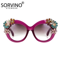 80s women oversized flower diamond sunglasses luxury brand designer retro vintage cat eye rhinestone shades sun glasses