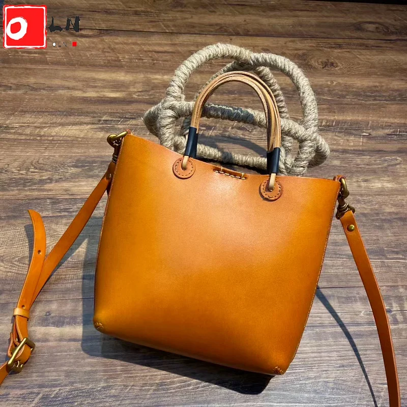 

OLN Designer Bags for Women Luxury Vintage Vegetable Leather Female Tote Bag Ladies Summer Shopper Handbag Woman Composite Bag