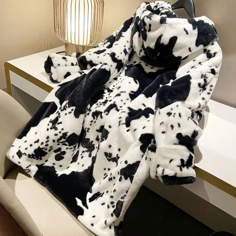 2022 Winter Parka Jacket Faux Fur Women Thickened Cow Pattern Hooded Fur Coat Lengthened Oversize Overcoat Veste Fourrure Homme images - 6