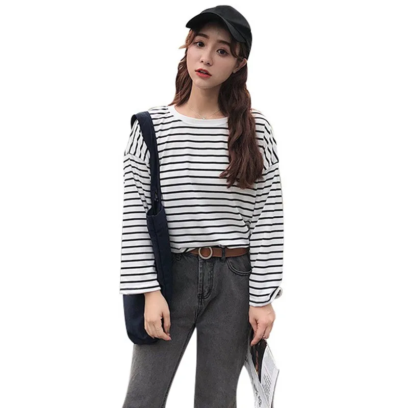 Женская Повседневная футболка с длинным рукавом летняя длинная круглым вырезом