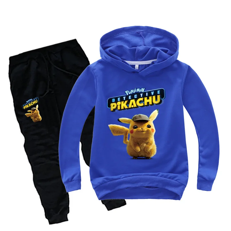 2019 Kids Cartoon POKEMON GO Tracksuit Pikachu Boys Girls Cosplay Costumes Full Sleeve Cool Clothing Sets hoodie Pants Suit | Детская