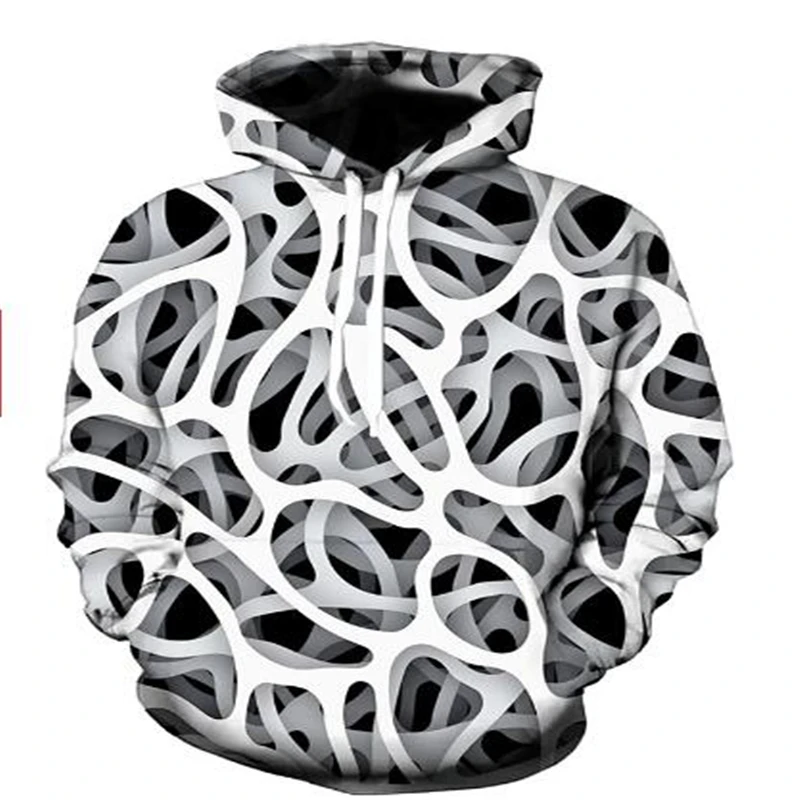 

Men's Top Long Sleeve Hoodie Sweatshirt New Black and White Stitching 3D Printing Casual Round Neck Men's Hoodie