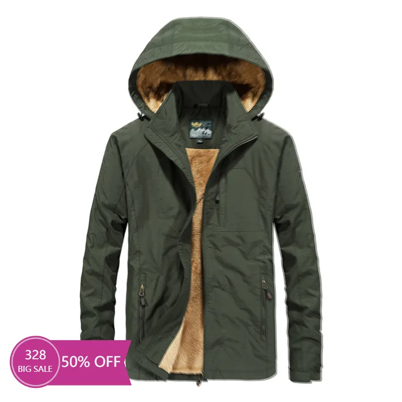 Зимнее пальто Мужская куртка зимняя плюс бархатная Толстая теплая с капюшоном