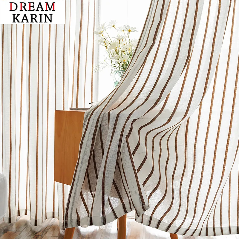 Серый полу полосатый фатин шторы в простом стиле для Гостиная современные