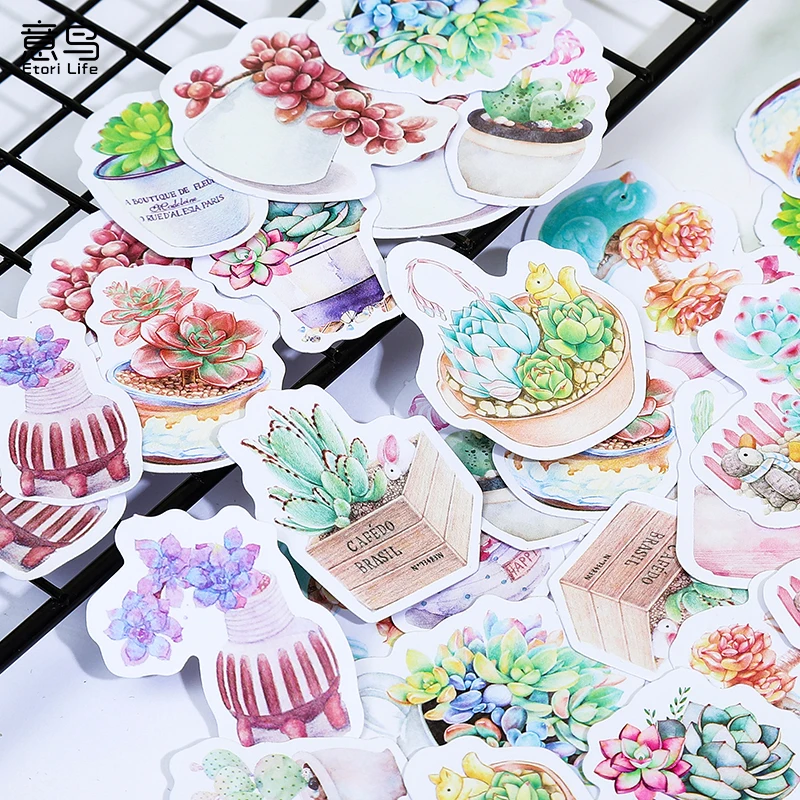 

Succulent Series Sticky Stickers Color Paper DIY Decoracion Scrapbooking Office School Supplies Sticker Flakes 45PCS