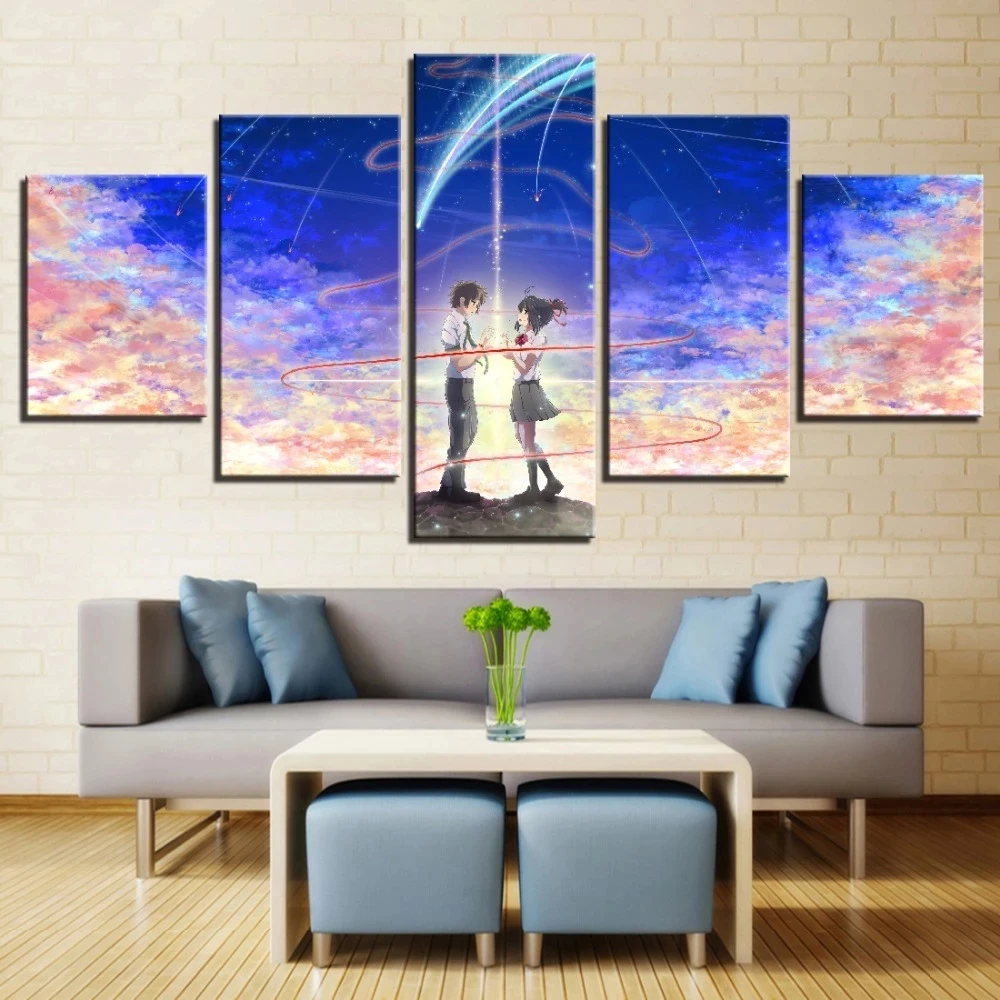 

Spray Painting 5 Panel Canvas Poster Wall Art Japan Your Name Anime Movie Modern Prints Pictures Home Decor Living Room Framed