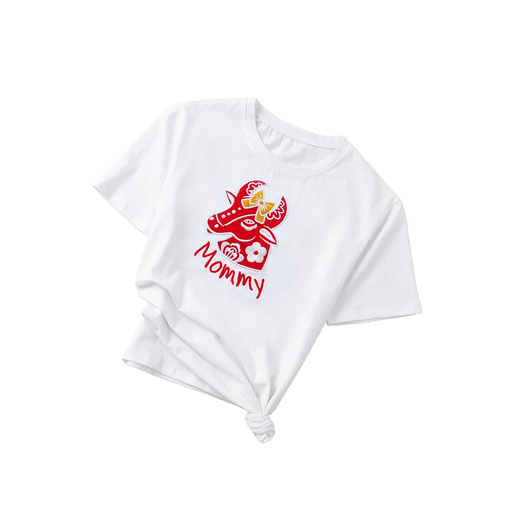 

Parent-Child Outfit About Adults Newborn Baby Short Sleeve Clothes T-shirt Cotton Cattle Design Costume With Embroidery
