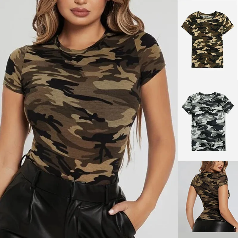 

Short Sleeve Camo Print Women T-Shirts Summer Casual Loose Sport Tops Fashion O-Neck Tee Female Street T-Shirt 2XL Top Pullover