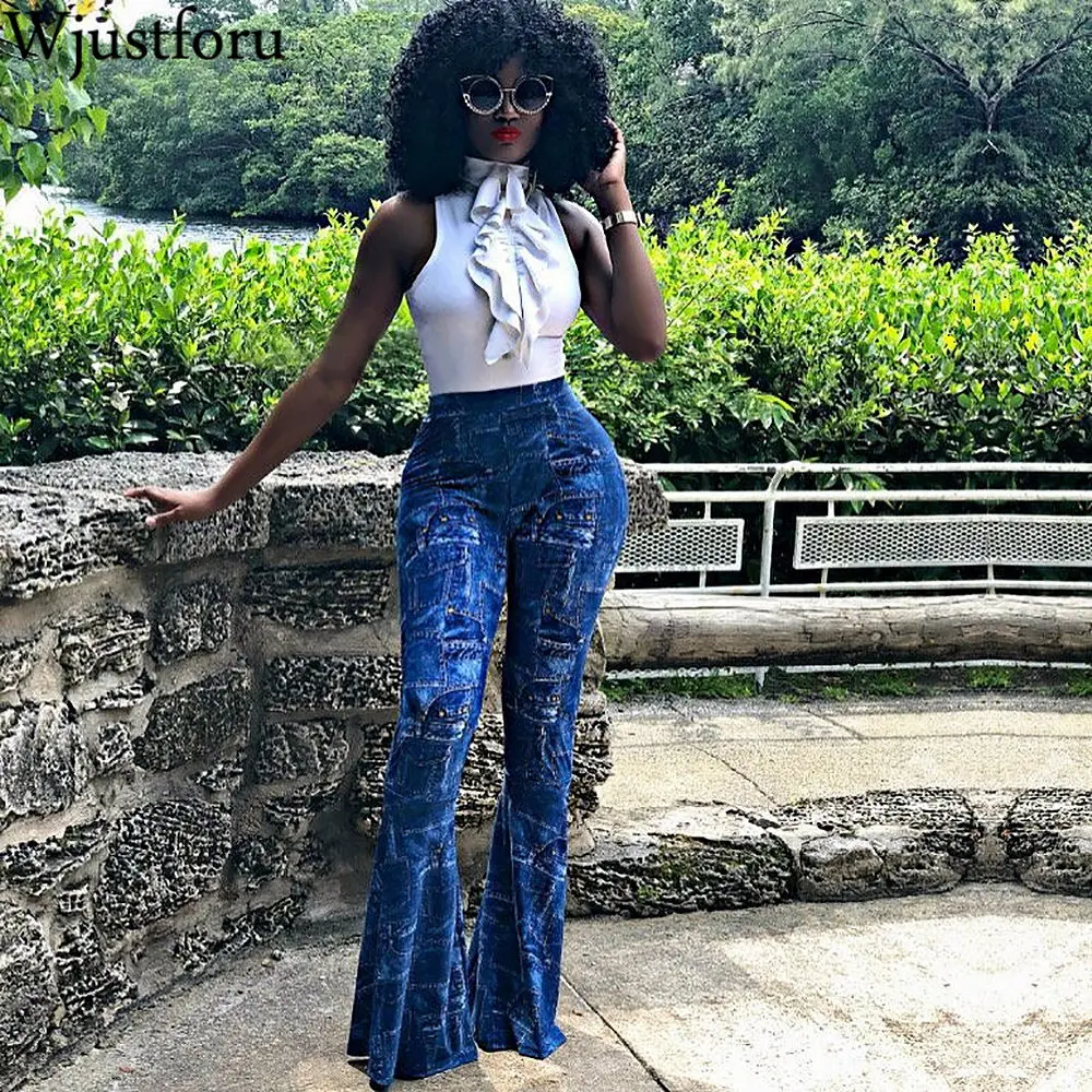 Wjustforu клетчатые лоскутные расклешенные джинсы для женщин клеш девушек