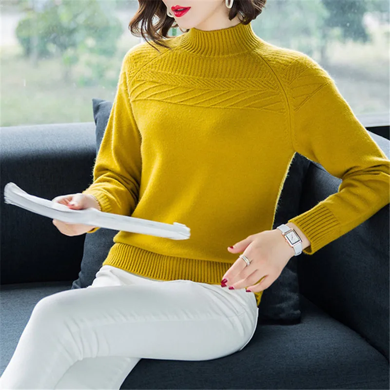 

Autumn Winter Knitting Sweater Pullovers Women Long Sleeve Turtleneck Knitted Sweater Casual Bottoming sweater High Quality