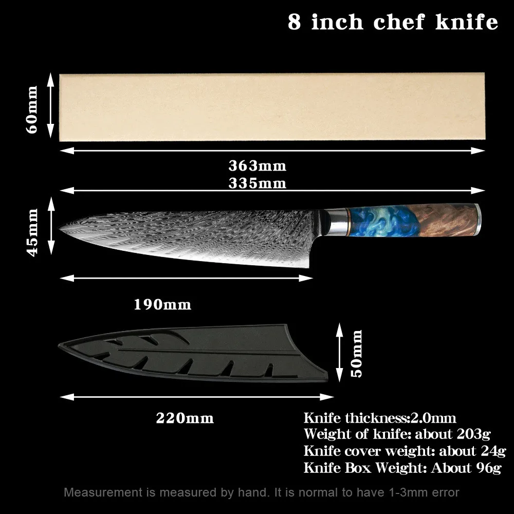 Набор ножей из дамасской стали Chef's Nakiri 67 слоев японского Дамасского шеф-повара
