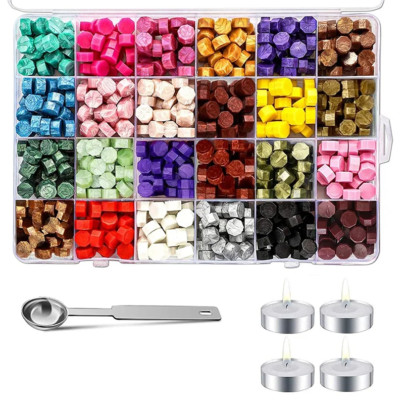 

Wax Seal Sealing, Wax Seal Kit Contains 4 Candles, 1 Spoon for Wedding Invitations, Wine Packaging, Gift Packaging, Etc.