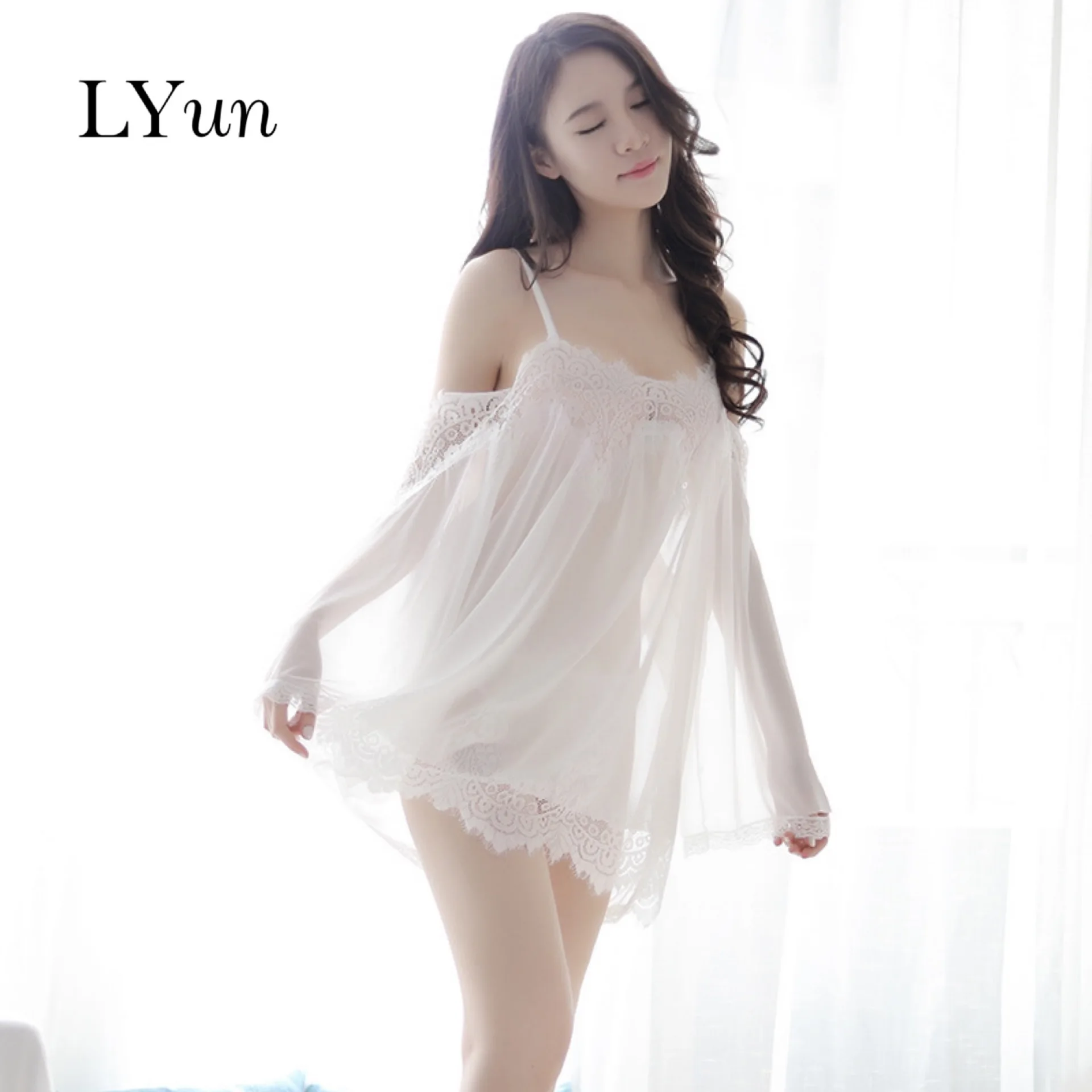 LYun женское нижнее белье сексуальная ночная рубашка с открытыми плечами и
