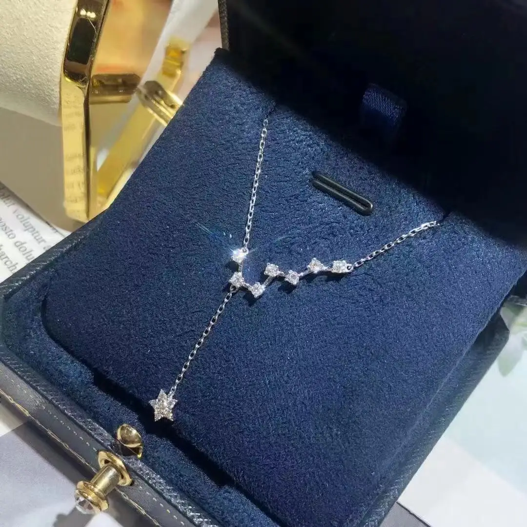 

Dainty Female Crystal Star Pendant Necklace Boho Silver Color Chain Necklace Cute White Zircon Stone Wedding Necklaces For Women