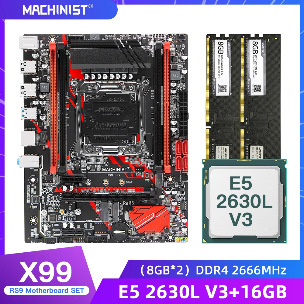 Kaufen MASCHINIST X99 Desktop Motherboard LGA 2011-3 Set Kit Mit Xeon E5 2630L V3 Prozessor Und 16G(2*8G) DDR4 RAM Speicher M-ATX X99-RS9