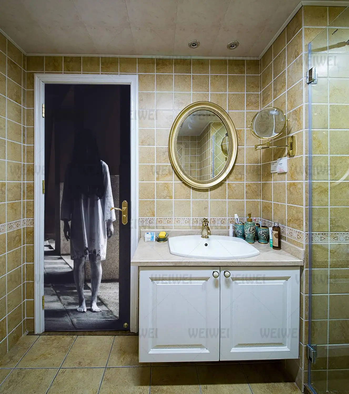 Реалистичная Женская наклейка на дверь в виде призрака Хэллоуин 3D тыквы монстров