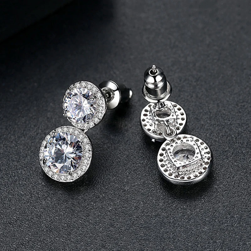 Luxury Female Double Round Crystal Earrings Elegant Silver Color Bride Drop Party Wedding For Women | Украшения и аксессуары