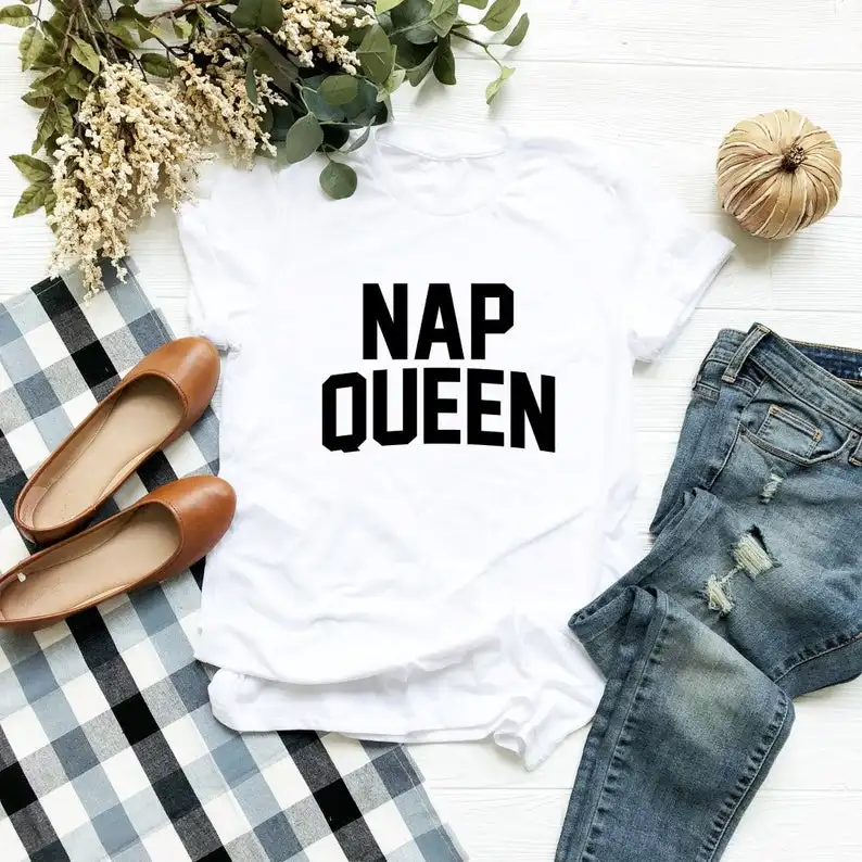 

Nap queen letter printed t-shirt 100% cotton funny fashion short sleeve crewneck top tees tshirts for women Ladies girls