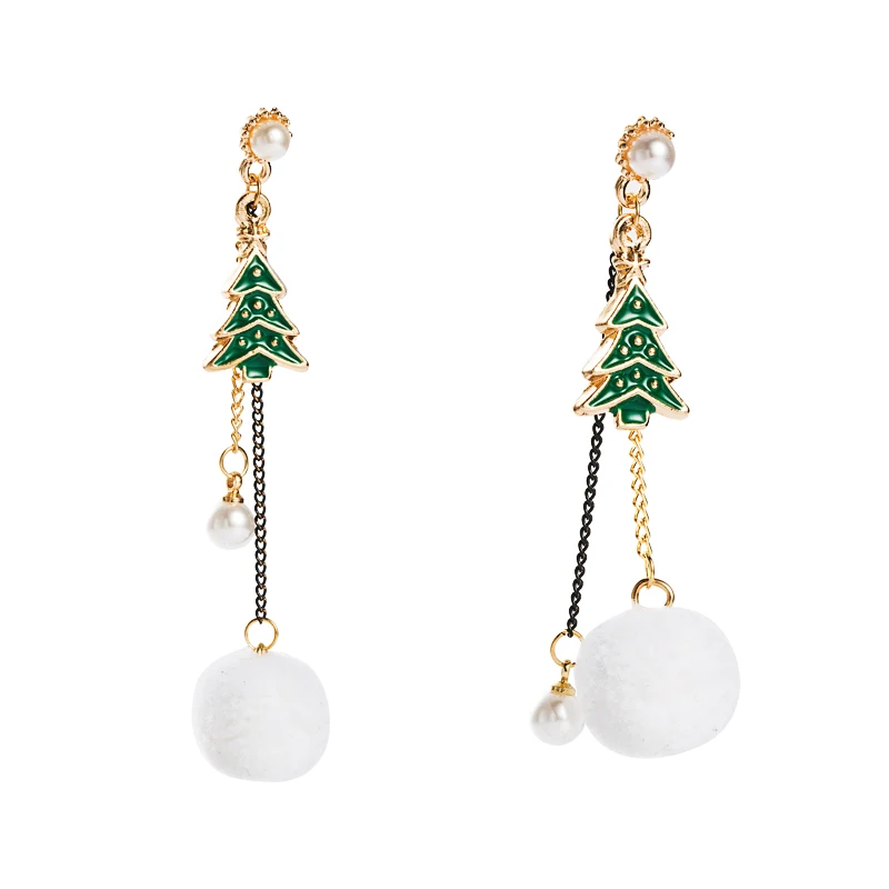 

Lovely Oil Drop Christmas Tree Pendant Earrings Women's Elegant Imitation Pearl Hair with Long Drop Earrings Christmas Gift