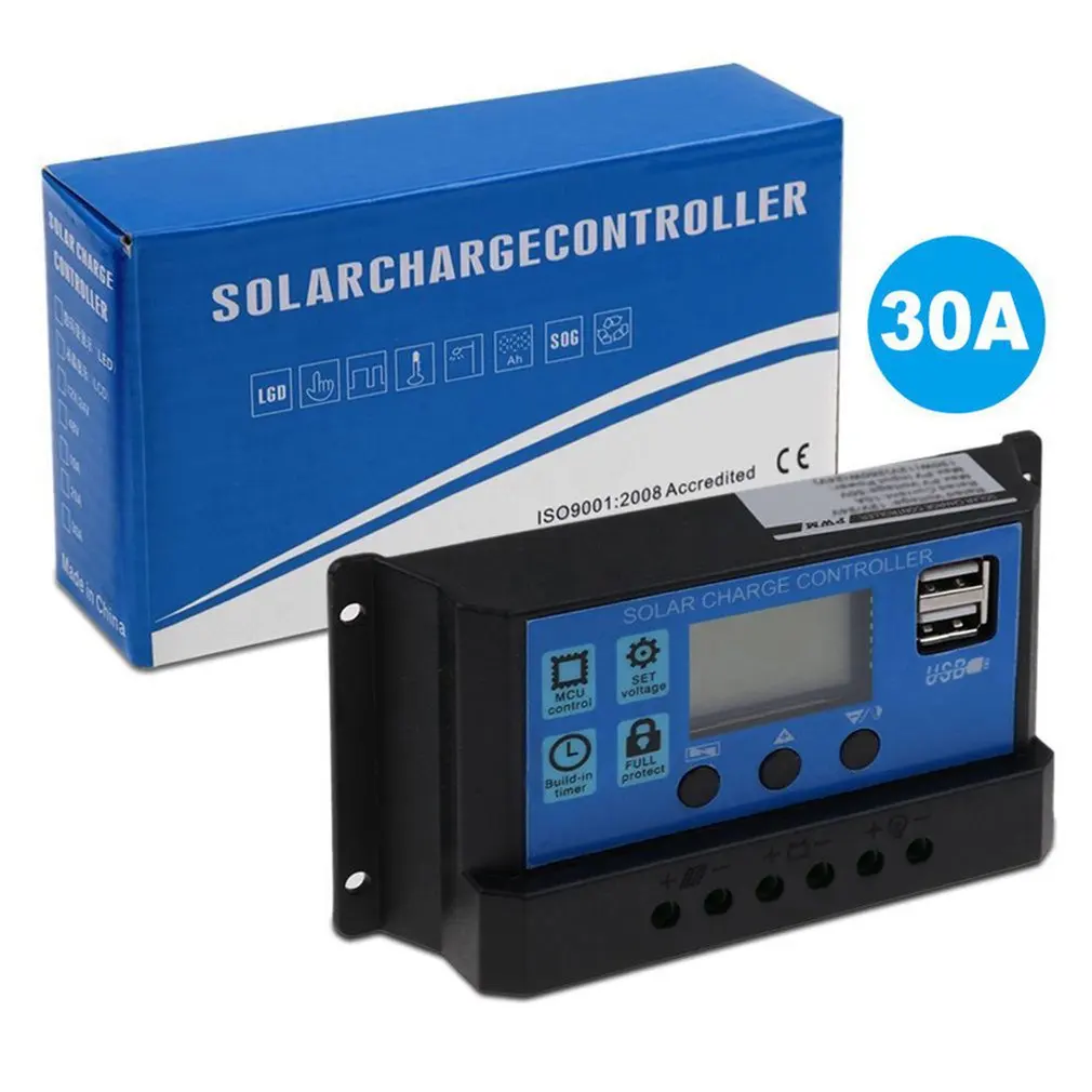 

New PWM Solar Panel Regulator 30A 12V-24V Auto Dual USB Digital Display Solar Charge Controller for Lead Acid Batteries