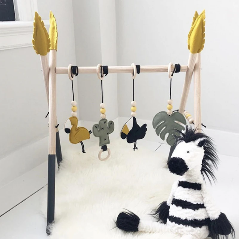 

Baby Fitness Rack Nursery Sensory Activity Game Stroller Hanging Pendants Children Educational Toys Wooden Play Gym Room Decor
