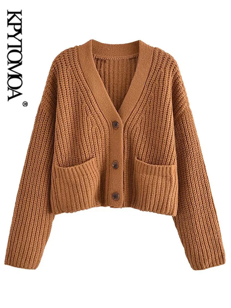 

KPYTOMOA женский модный с карманами Свободный вязаный кардиган свитер винтажный с длинным рукавом на пуговицах женская верхняя одежда шикарны...