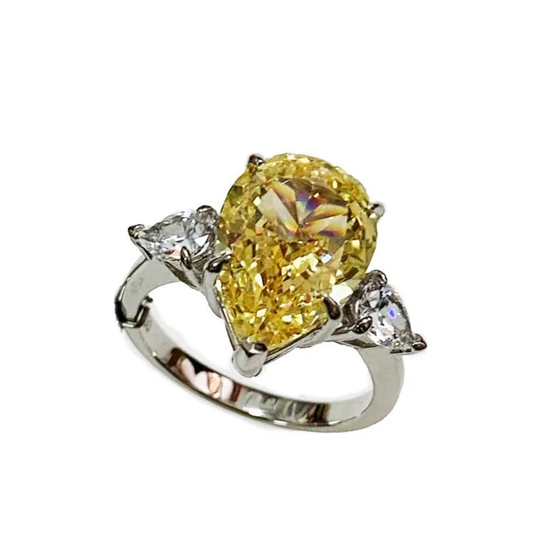 

Custom Super Quality Goods! Diamonds Are Forever Cut Artificial Yellow Diamond Water Drop Ring Female Artificial Gemstone Redean