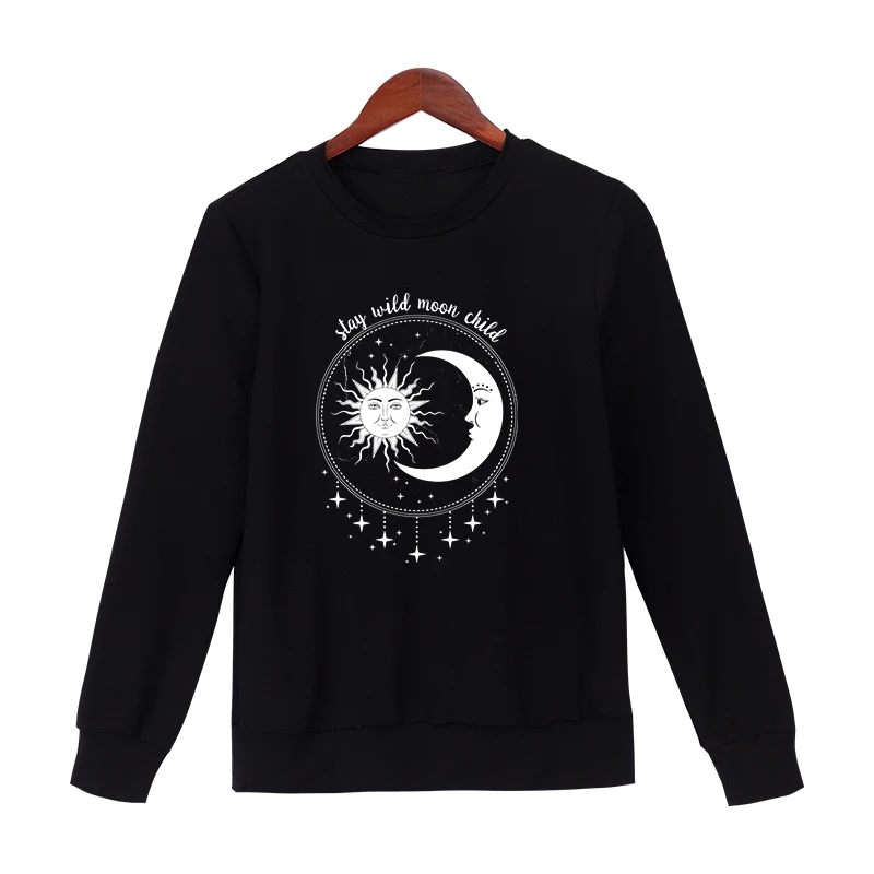 

Футболка женская в готическом стиле, уличная одежда в стиле панк, черная футболка с принтом Солнца и Луны, Топ с длинным рукавом, пуловер в ст...