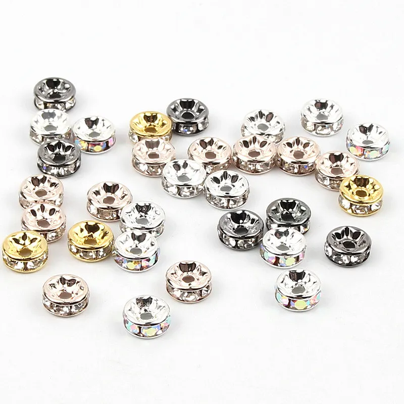 

50pcs 4/6/8/10mm Metal Crystal Rhinestone Rondelle Spacer Beads For Jewelry Making Necklace Bracelet Diy Supplies