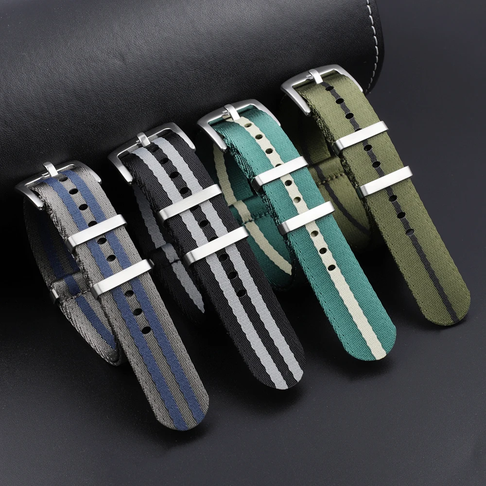 Nylon Seatbelt Watch Band 20mm 22mm High Quality Nato Strap James Bond Military Wristband for Watch Replacement