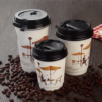 50pcs net red hollow heat proof hot drinks paper cup 8oz14oz16oz 250ml 400ml 500ml packaging disposable coffee cup with lid