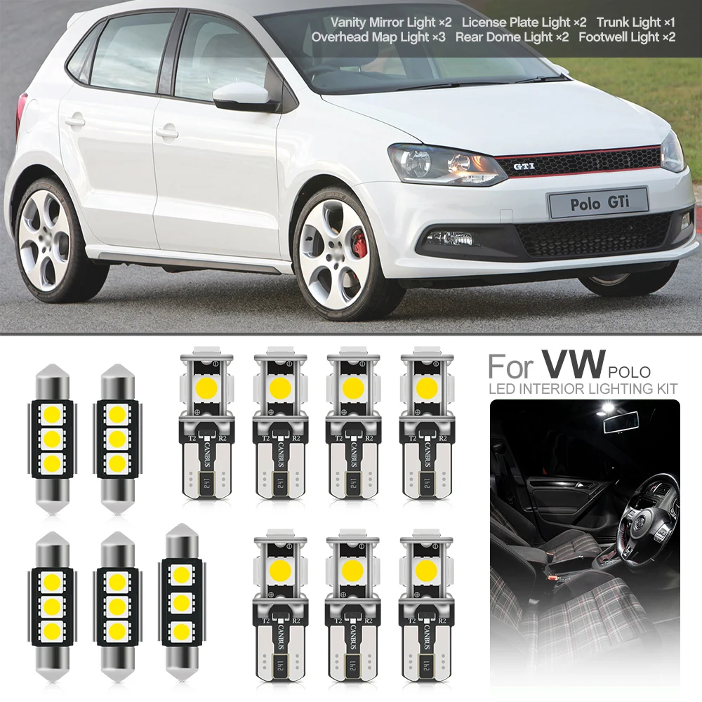

Для 2009-2017 Volkswagen VW Polo GTI MK5 6R 6C 61 фотолампа в комплекте белая купольная карта багажника номерной знак лампа