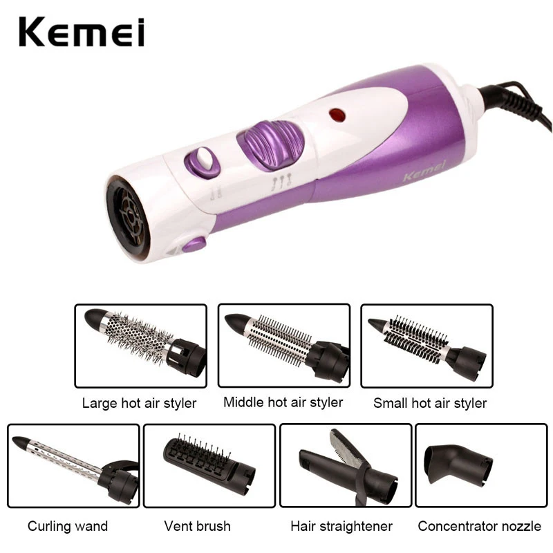 Kemei 7 в 1, многофункциональный фен для волос, профессиональный фен, щетка для волос, воздуходувка с Difusser, инструменты для укладки волос, 220-240 В, 38D