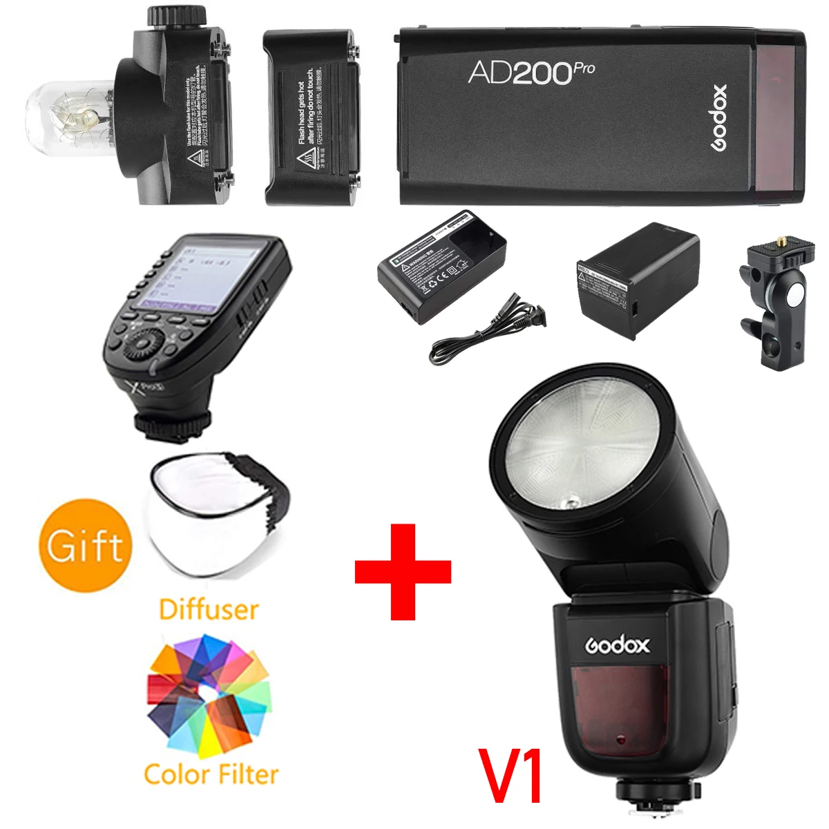 Вспышка Godox V1 с AD200Pro комплекты наружной вспышки для Sony/Nikon/Canon/Fujifilm/Olympus/Pentax/Panasonic |