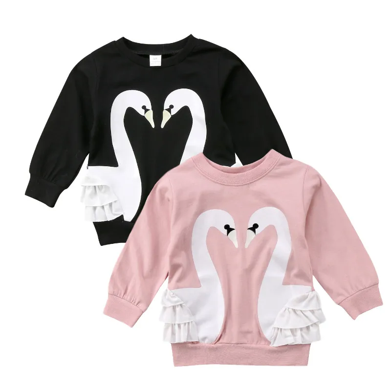 Осенняя детская одежда для маленьких девочек свитшоты с изображением лебедя